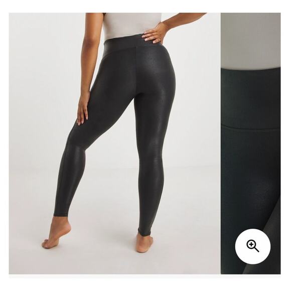 Spanx Leggings Faux Leather Look Size Large Control Waistband Slimming - Picture 4 of 8